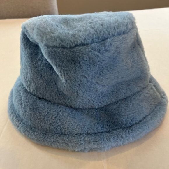 Accessories - Faux Fur Women’s Bucket Hat Blue Adjustable Boho Retro Streetwear